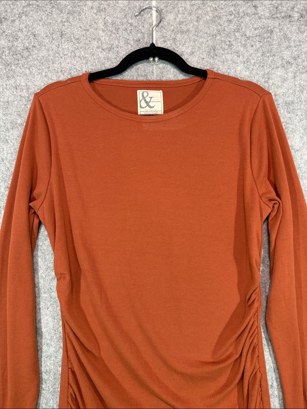 Ampersand Ave Midi Dress - Womens M - Rust Orange Long Sleeve Ruched Flattering - Picture 3 of 7